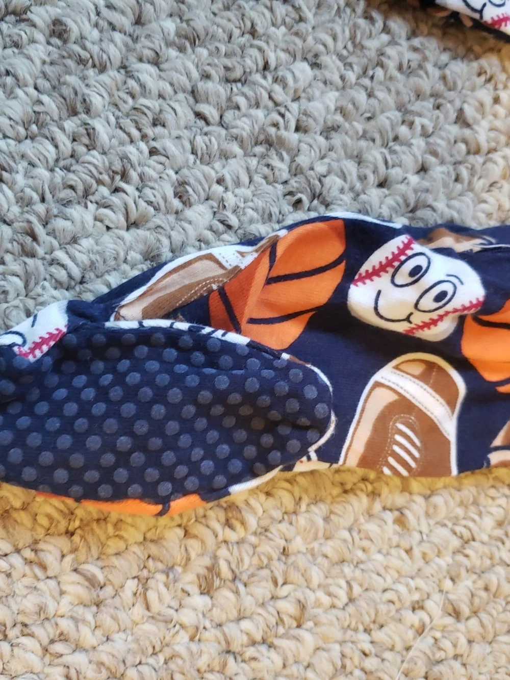 Bundles Baby Place Navy Sports Print Zip-Front Footed One-Piece 6/9M
